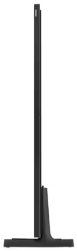 Widok z boku czarnego telewizora z dwiema nogami, odizolowany na białym tle.