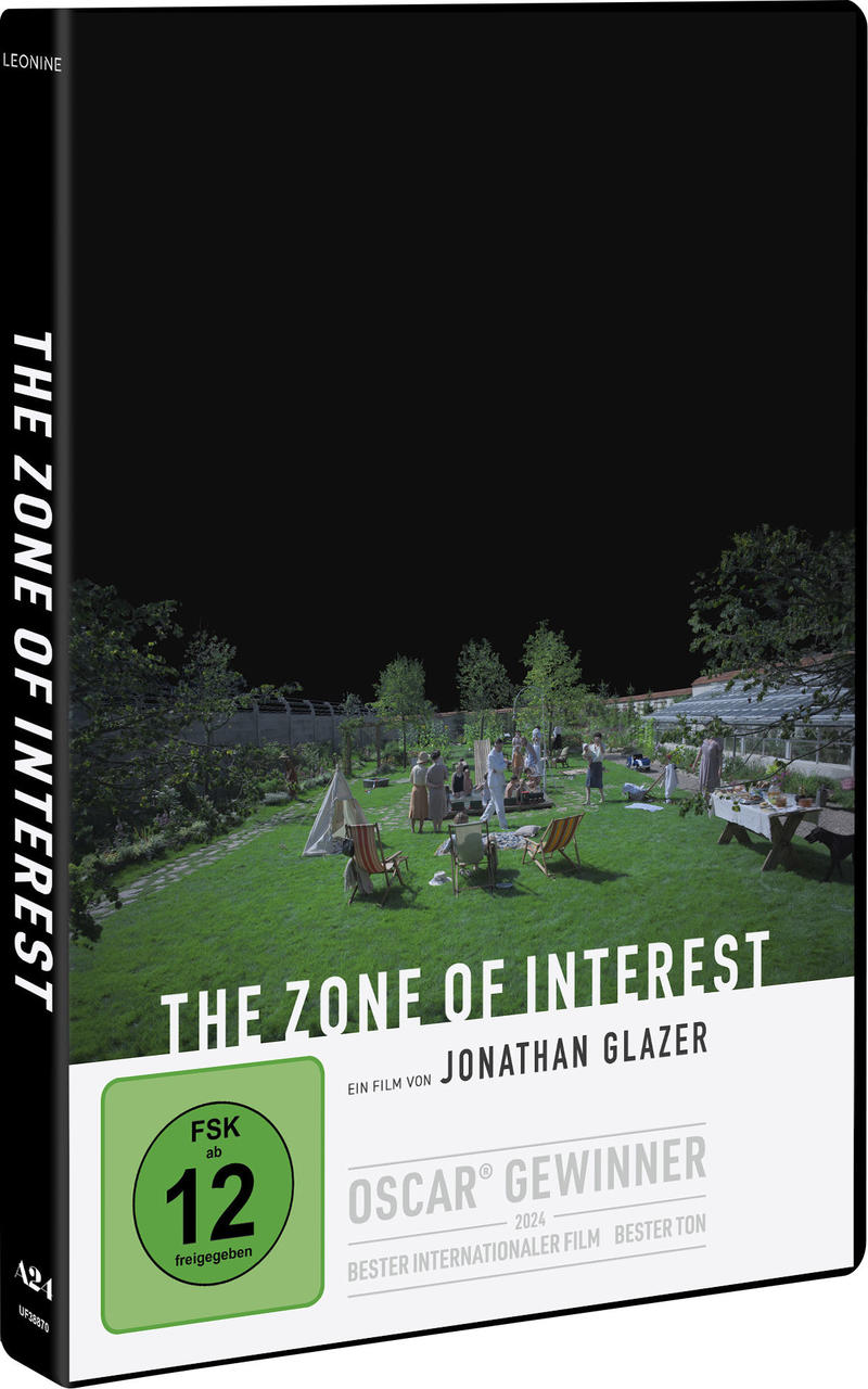 DVD-Hülle für den Film "The Zone of Interest". Der Filmtitel, der Name des Regisseurs und die Bewertung sind sichtbar.