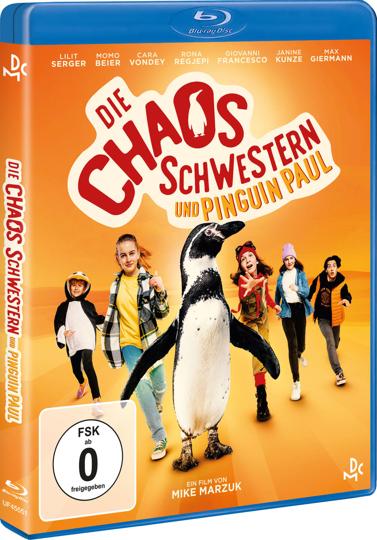 DVD-Hülle mit Filmcover, das Kinder und einen Pinguin zeigt, mit Text.