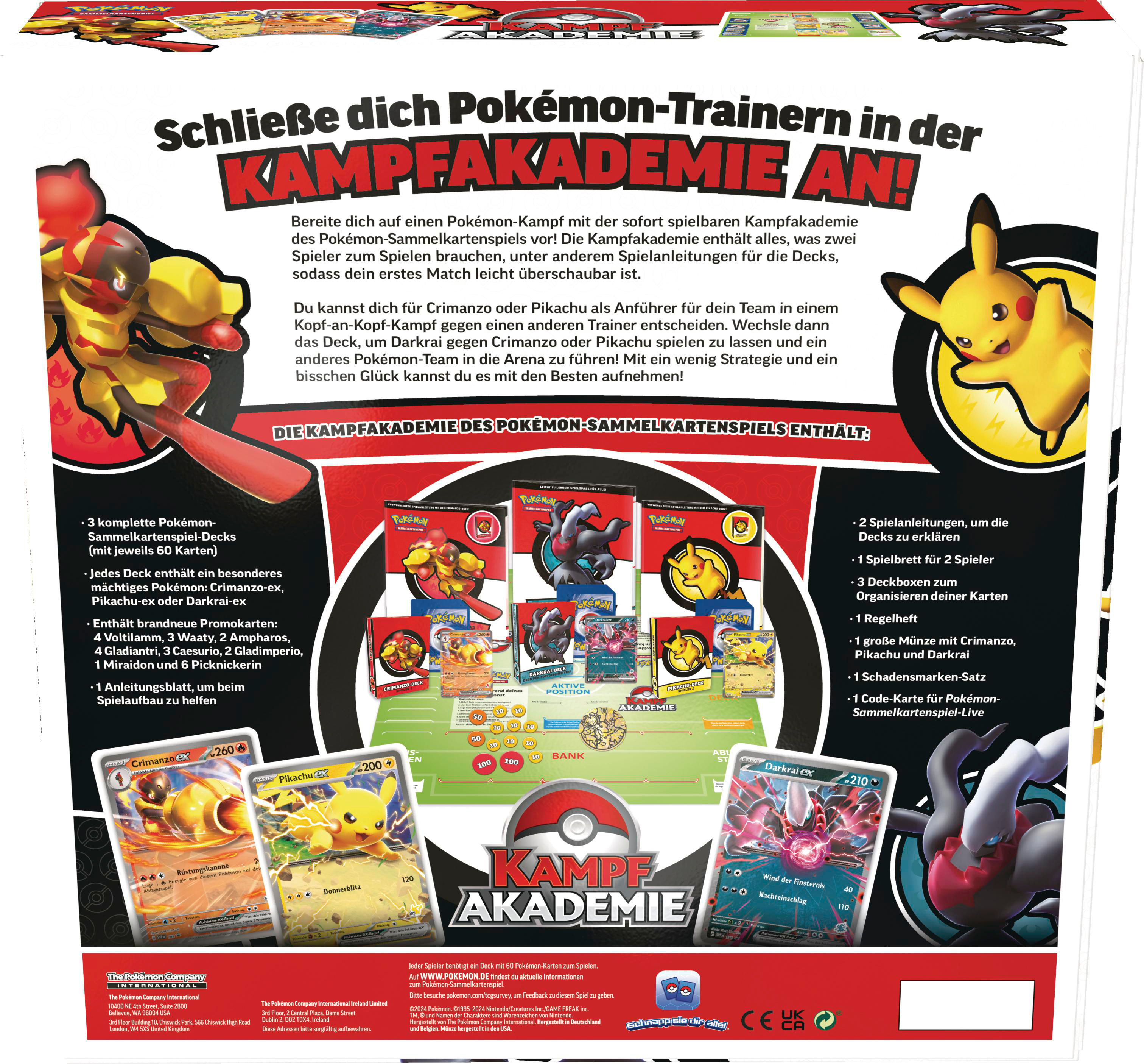 Rückseite der Pokémon TCG-Box. Karten, Pikachu und andere Charaktere werden gezeigt. Text auf Deutsch.