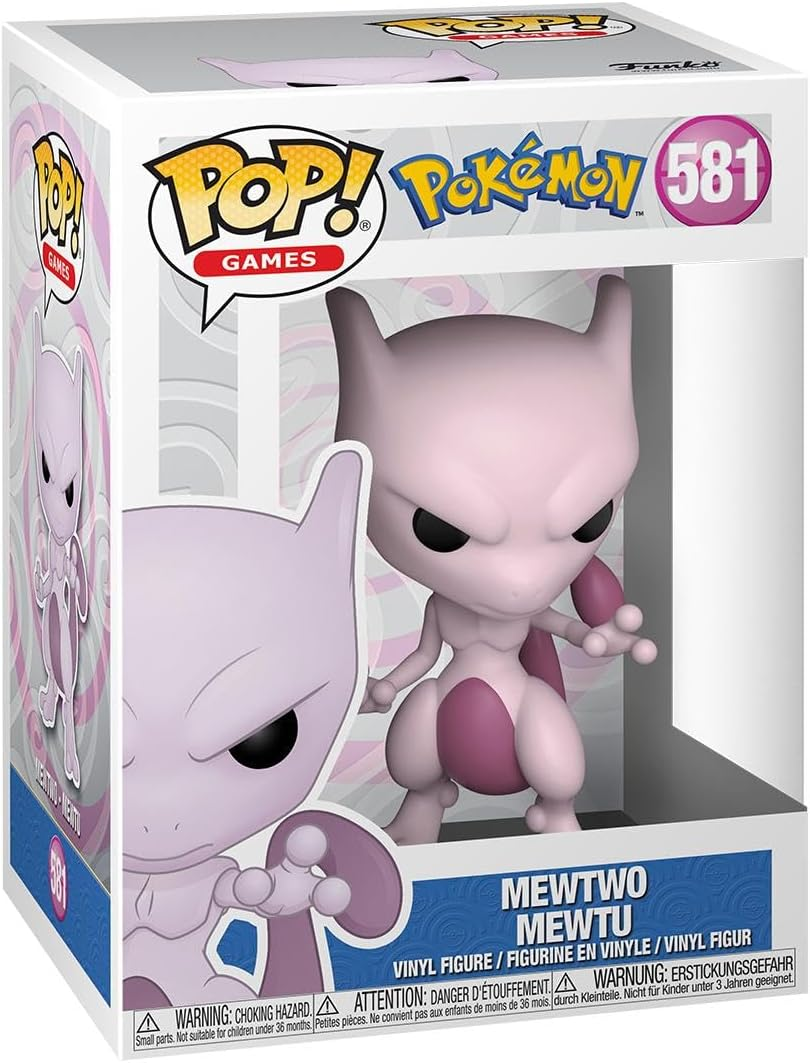 Funko Pop! doboz Mewtwo Pokémon figurával, a figura látható. Fehér háttér.