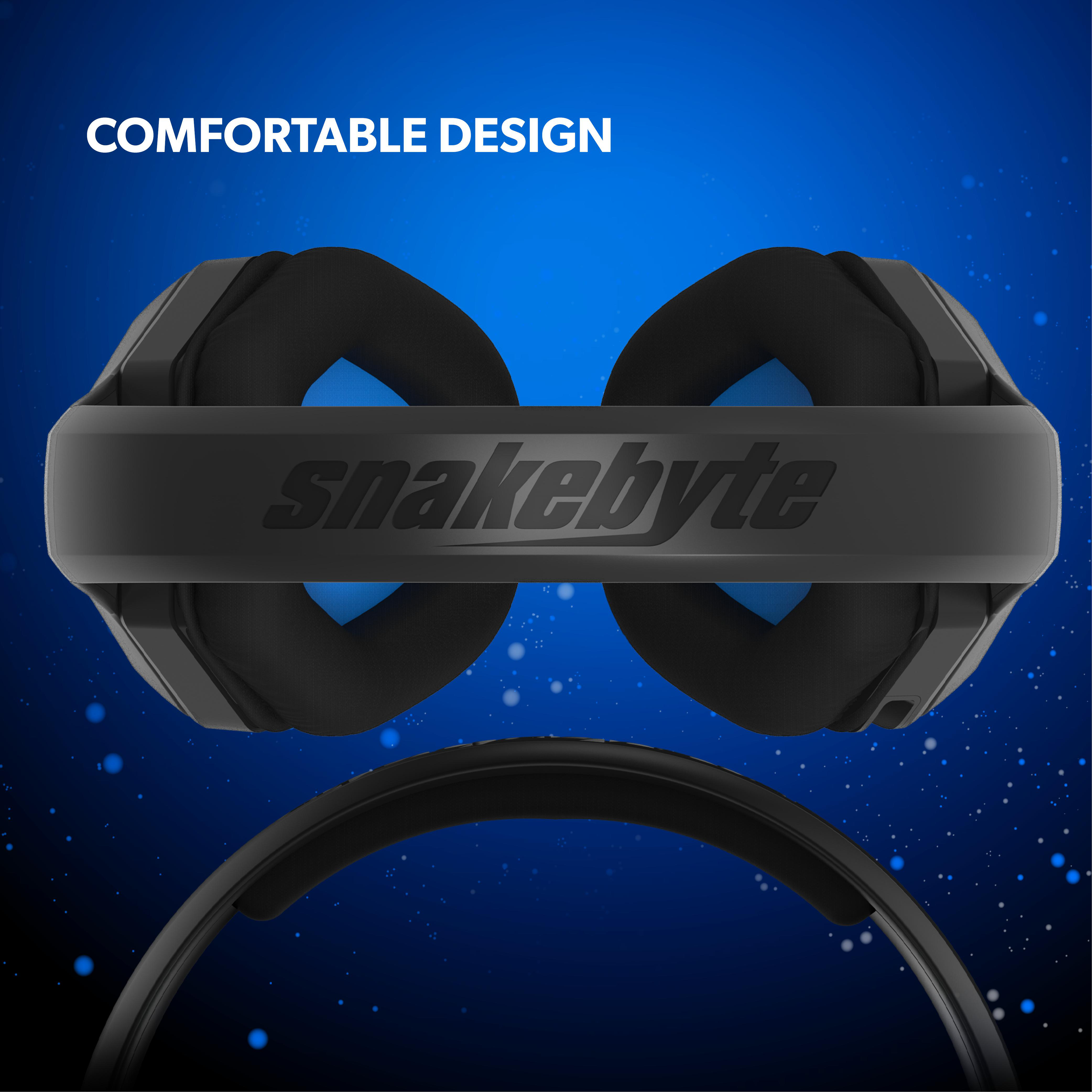 Schwarzes Headset. Auf dem Band steht das Wort 'snakebyte'.
