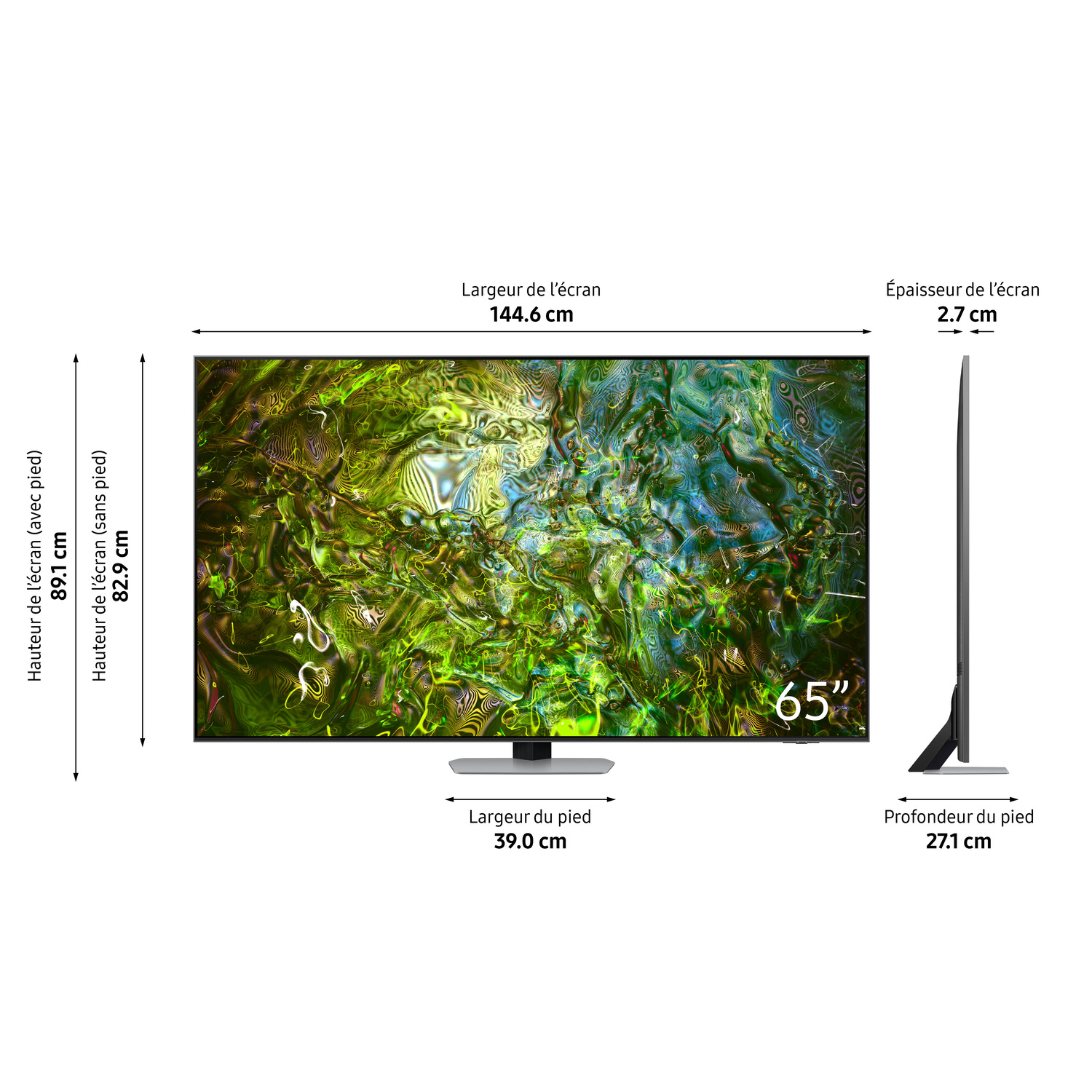 Un grand écran de télévision avec une image abstraite colorée.