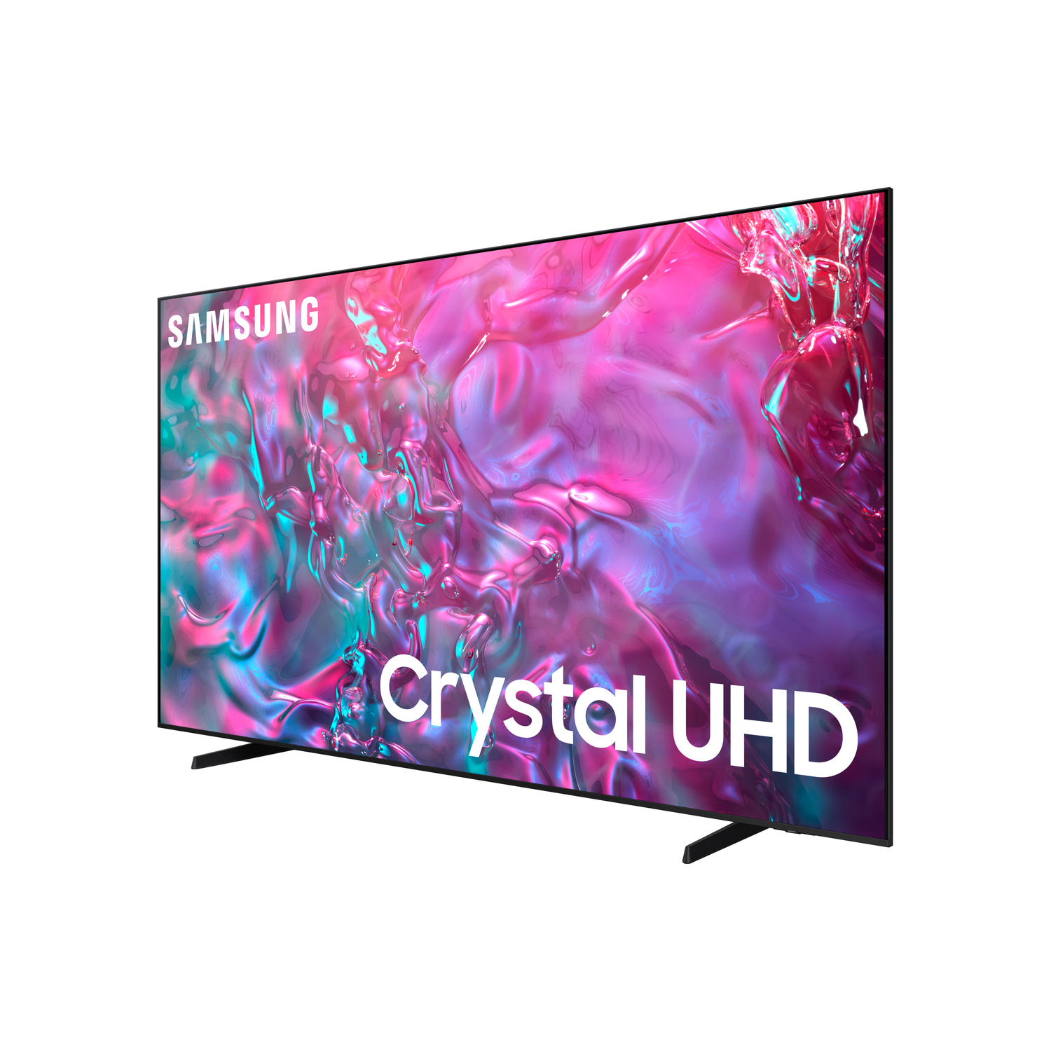 Een Samsung Crystal UHD-tv op een witte achtergrond.