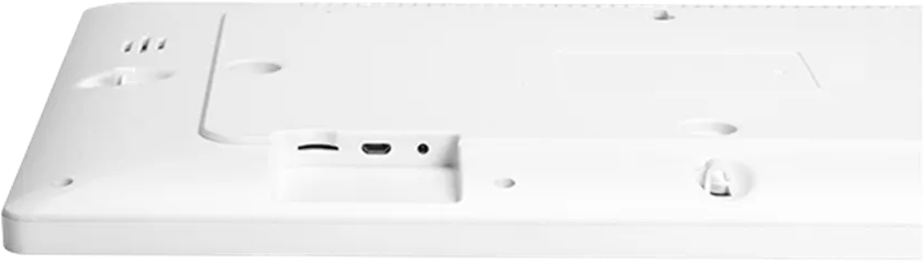 Dos d'appareil blanc. Ports micro USB, micro SD et prise audio.