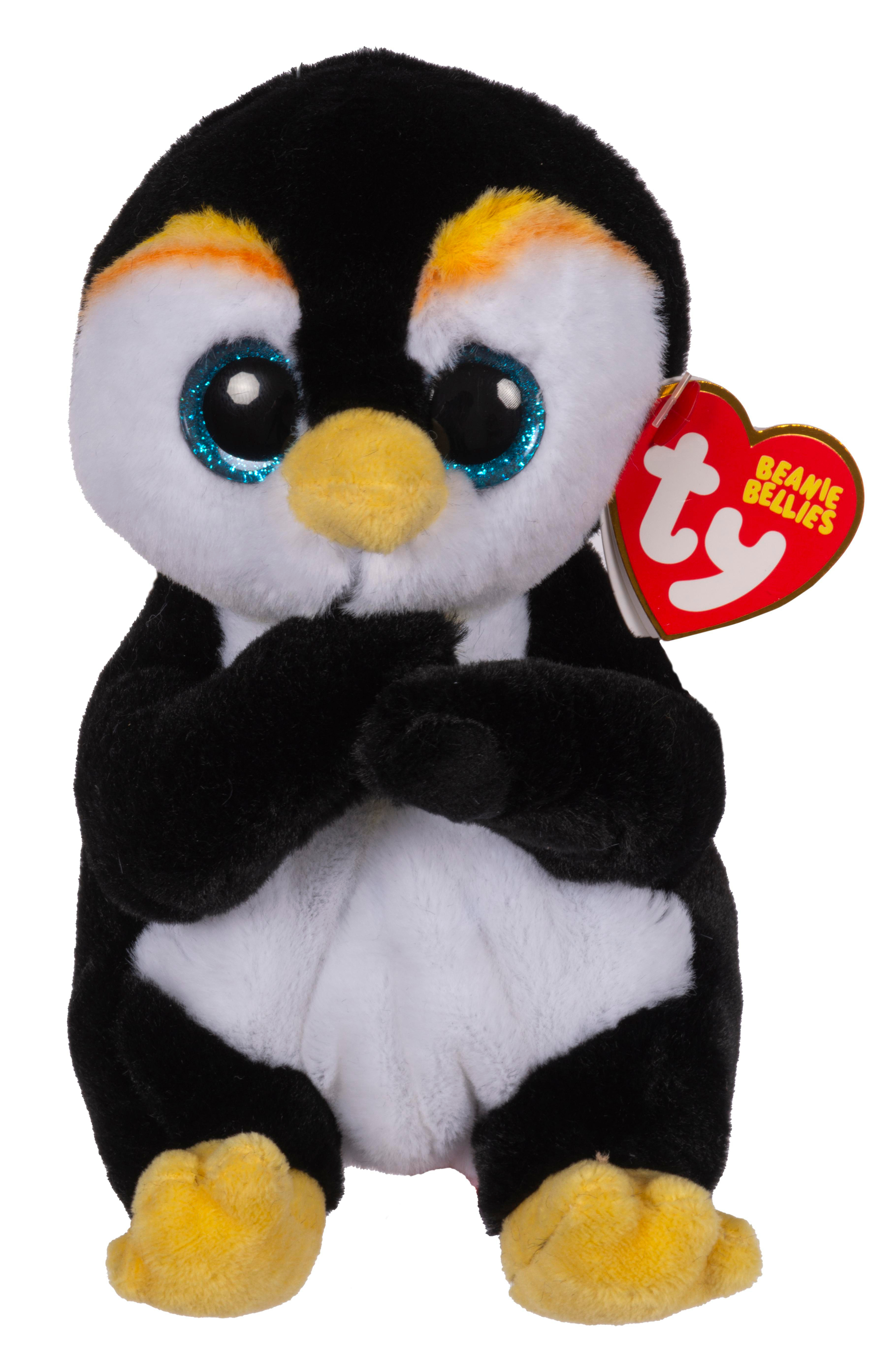 Beanie Boos Pinguin Stofftier, schwarz und weiß, mit großen blauen Augen.