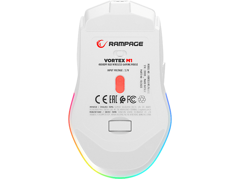 RAMPAGE Vortex M1 Kablosuz/Kablolu RGB Ledli Şarjlı Gaming Oyuncu Mouse Beyaz_7