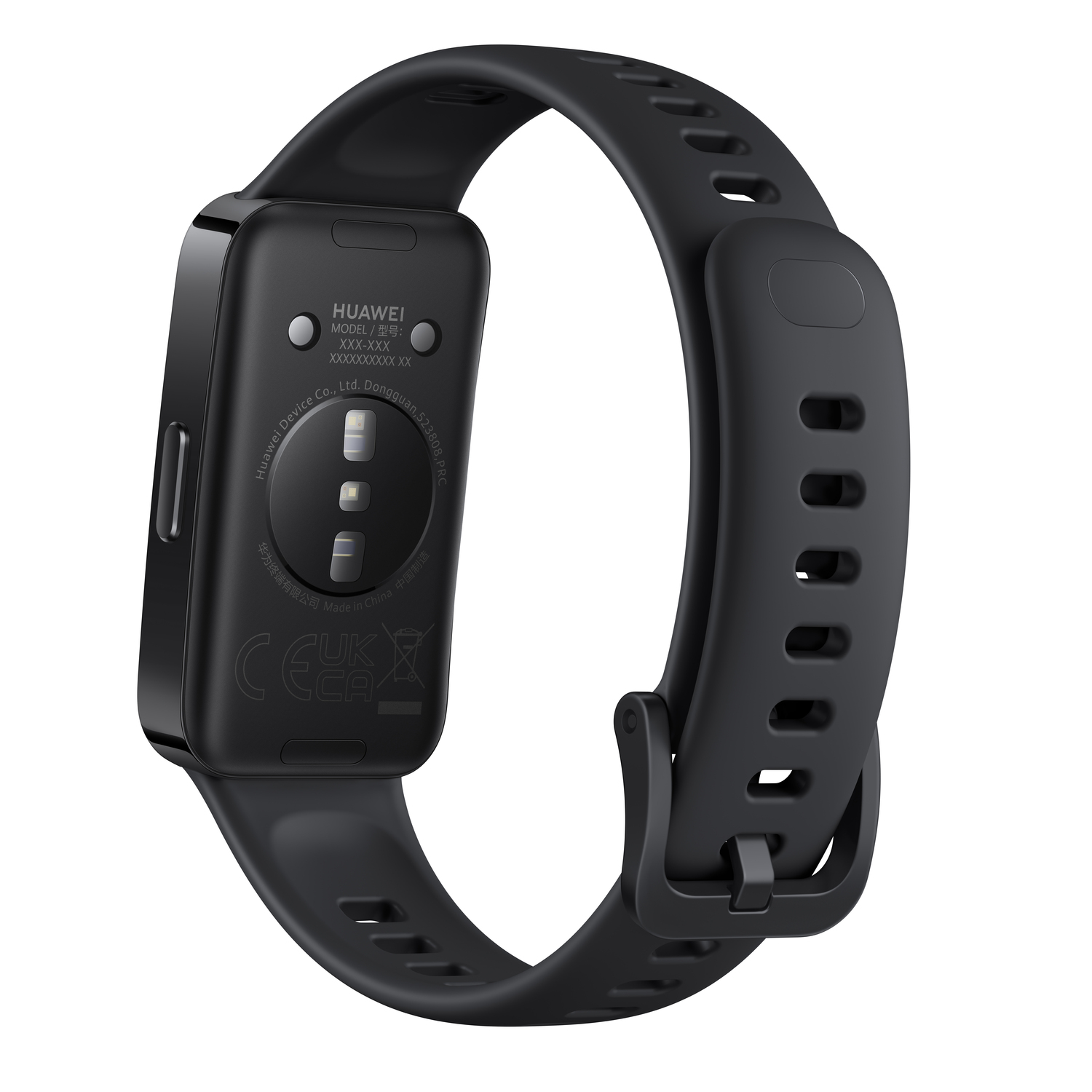 Montre intelligente noire avec un bracelet noir. Le bracelet est attaché au cadran de la montre.