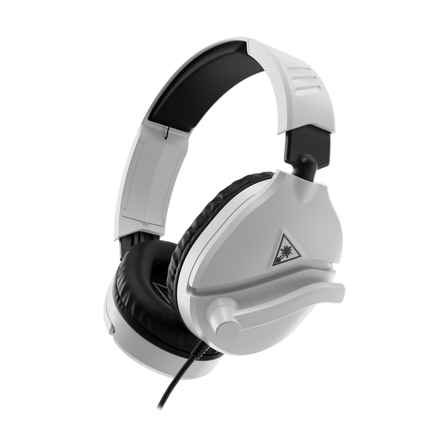 Witte en zwarte gaming headset met een microfoon.