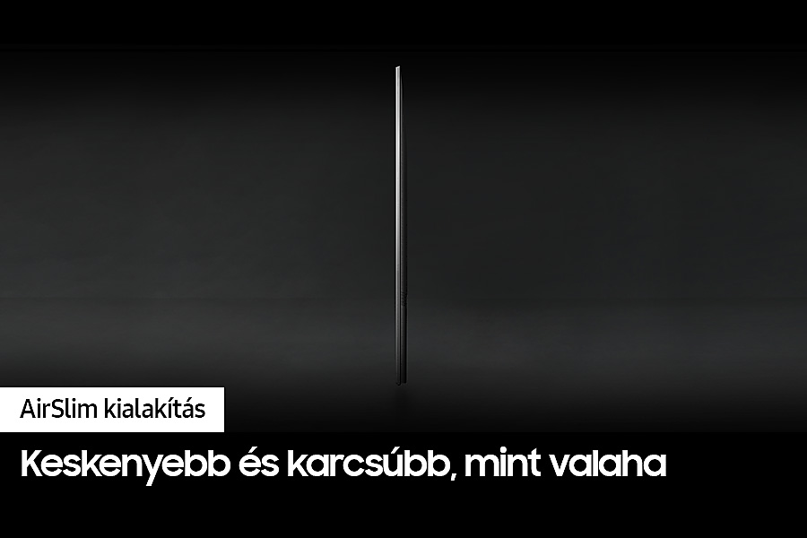 Egy fekete TV képernyő, szöveggel a bal alsó sarokban, AirSlim kialakítás felirattal.