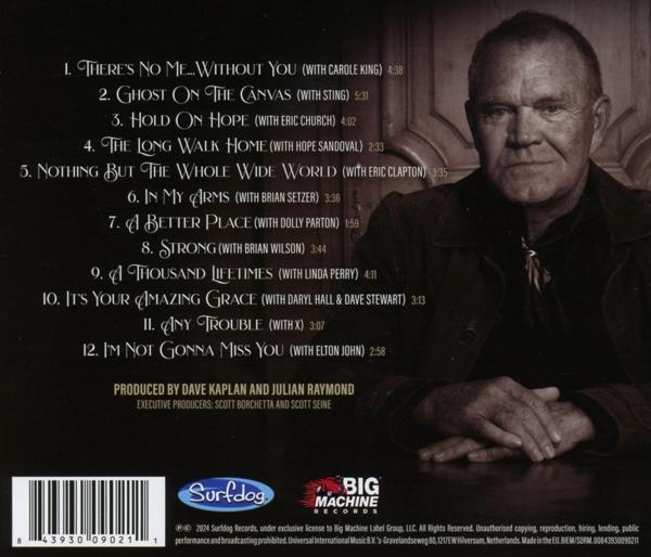 CD-Cover mit Foto eines Mannes und einer Titelliste. Text ist auf Englisch.
