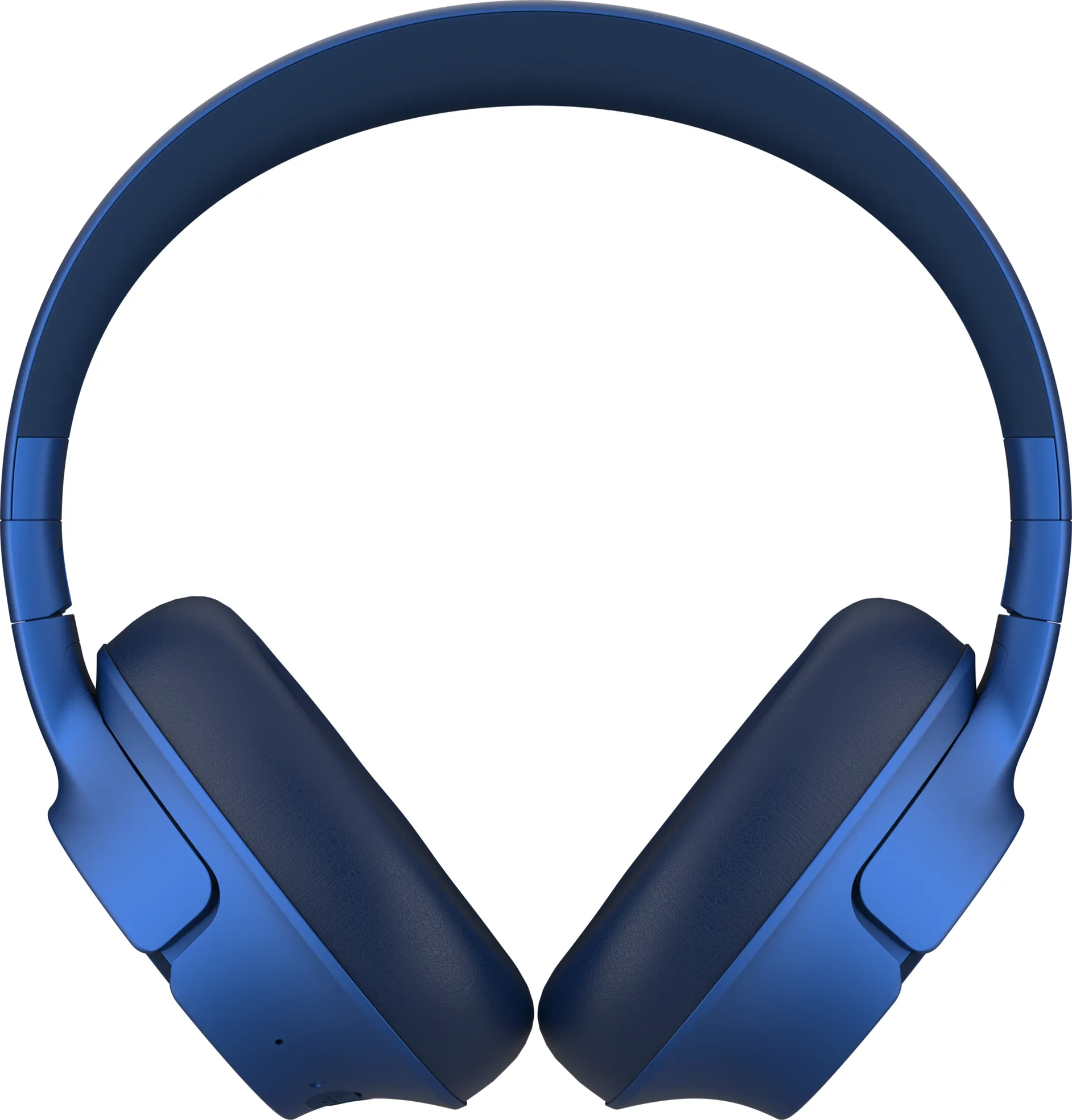 Cuffie blu con archetto curvo e padiglioni. Design semplice e pulito.