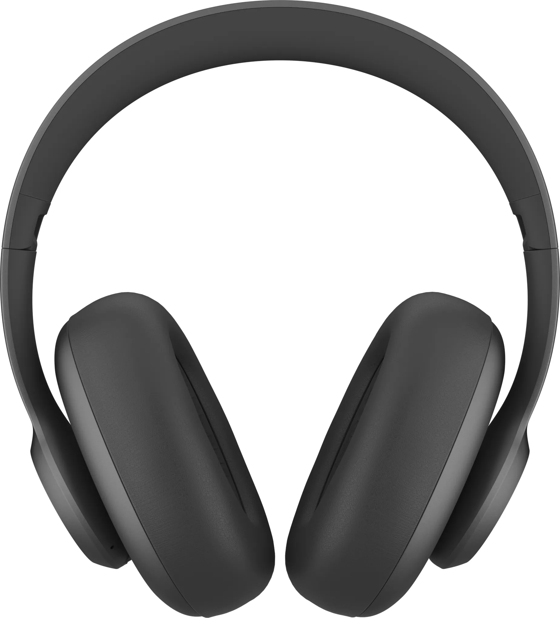 Casque circum-auriculaire noir, vue de dessus, avec coussinets rembourrés et bandeau.