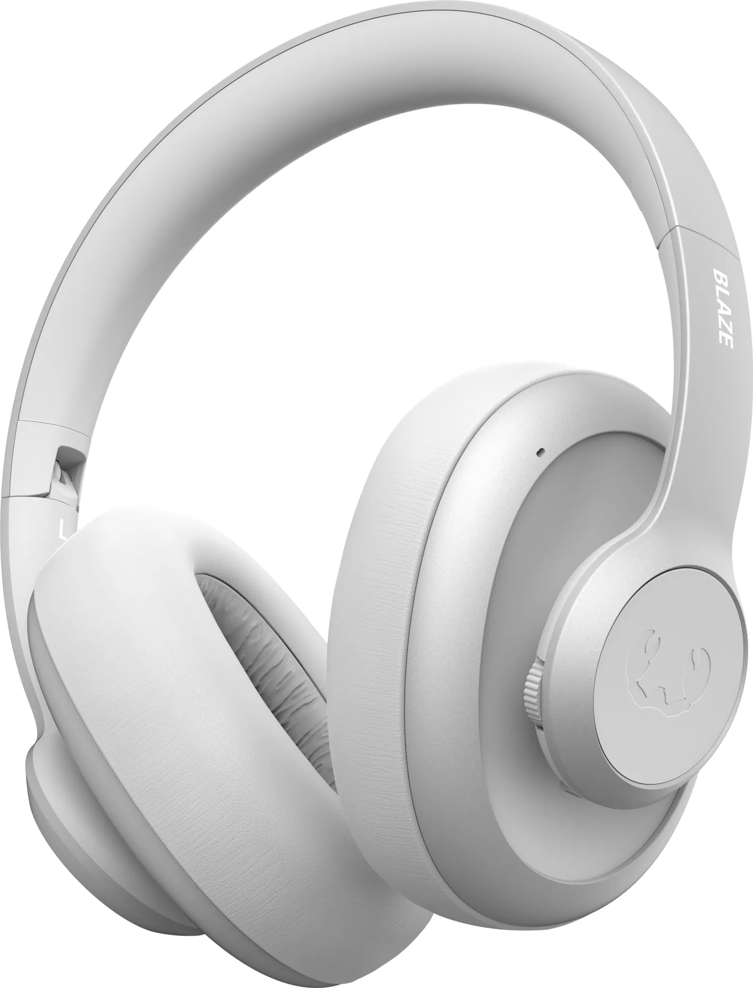 Casque Skullcandy Blaze blanc avec microphone et commandes.