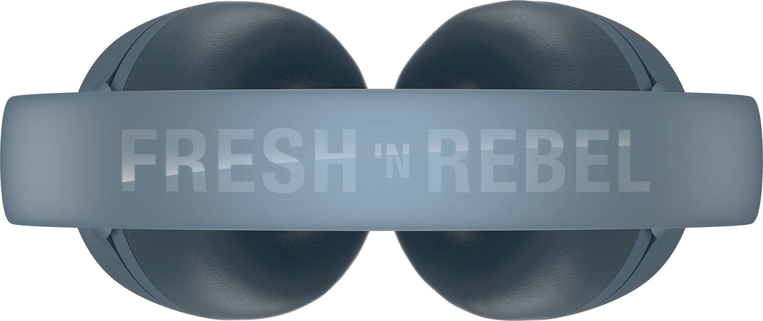 Cuffie con padiglioni blu e fascia con 'FRESH 'N REBEL' sulla fascia.