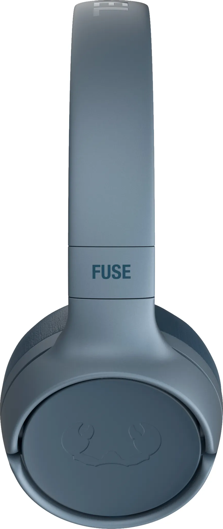 Cuffie blu con la scritta FUSE. Sfondo grigio.