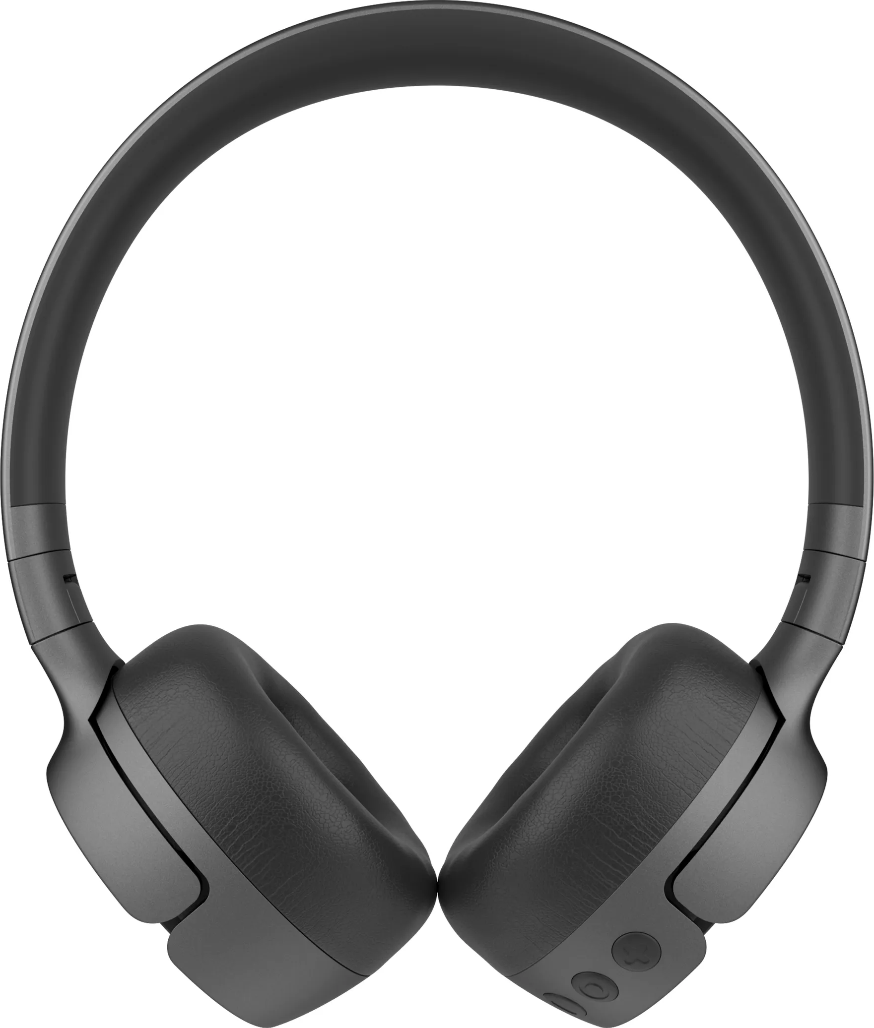 Casque noir avec bandeau et coussinets rembourrés, vue de dessus, sur fond blanc.