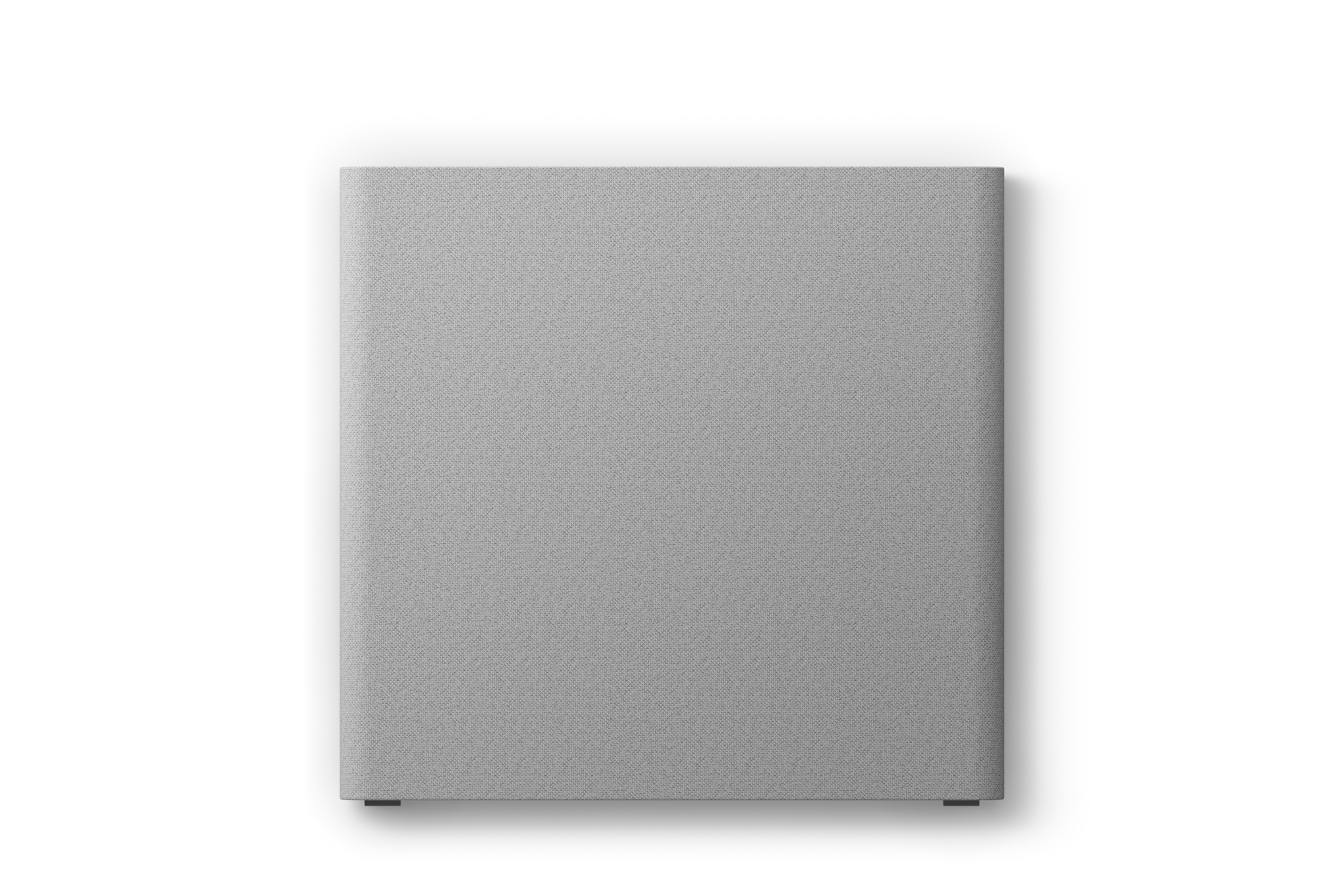 Ein graues quadratisches Panel mit strukturierter Oberfläche und kleinen Füßen.