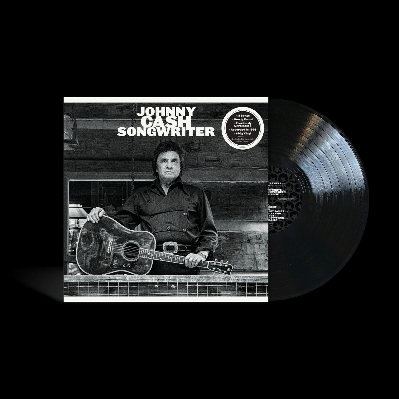 Johnny Cash Songwriter Vinyl-Schallplatte. Das Cover zeigt Johnny Cash mit Gitarre.