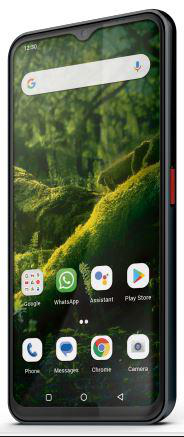 Smartphone-Bildschirm mit Apps und einem grünen Naturhintergrund.