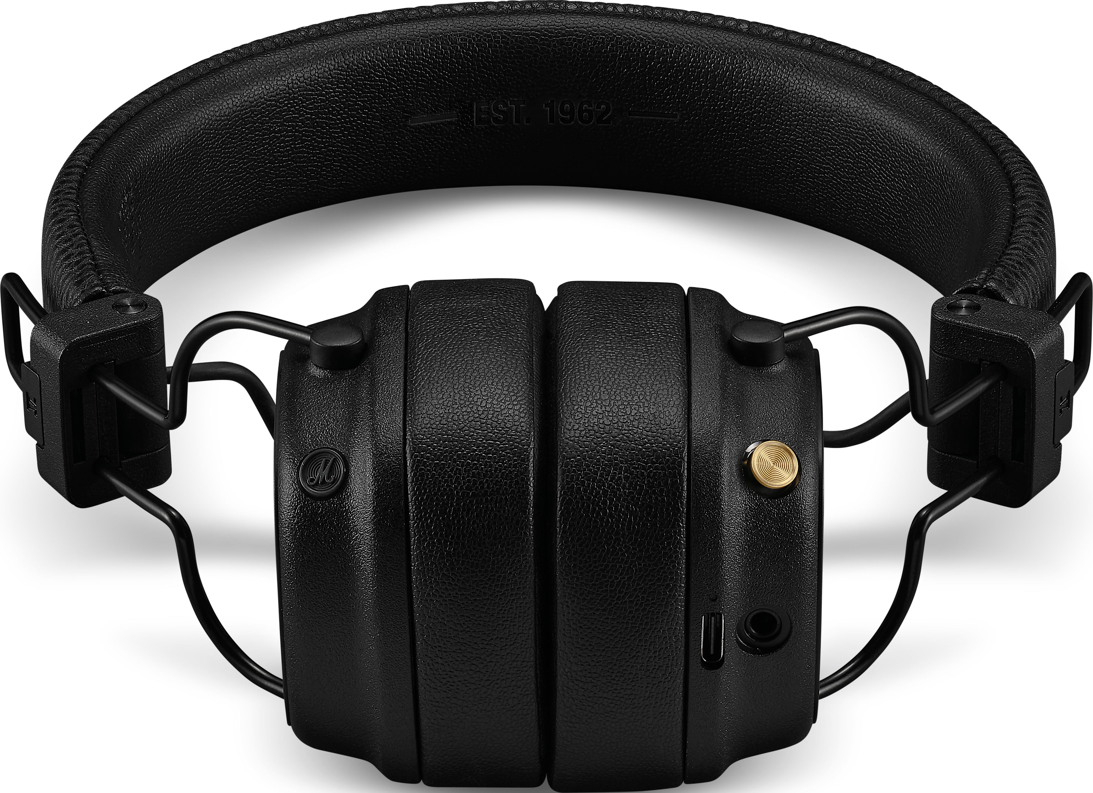 Cuffie over-ear nere, vista frontale, con il logo Marshall.