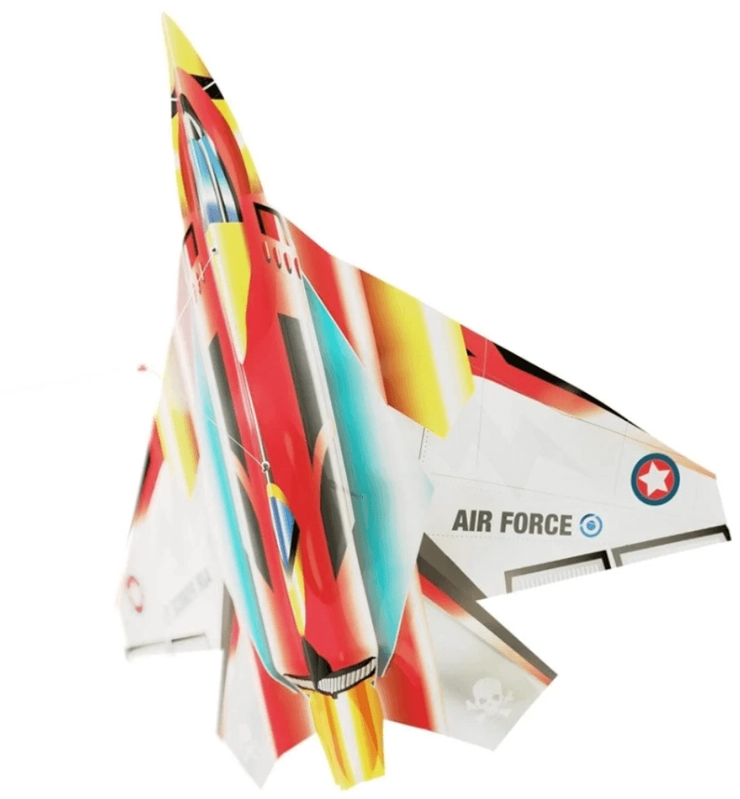 Egy színes játék repülőgép, rajta az "AIR FORCE" felirattal.