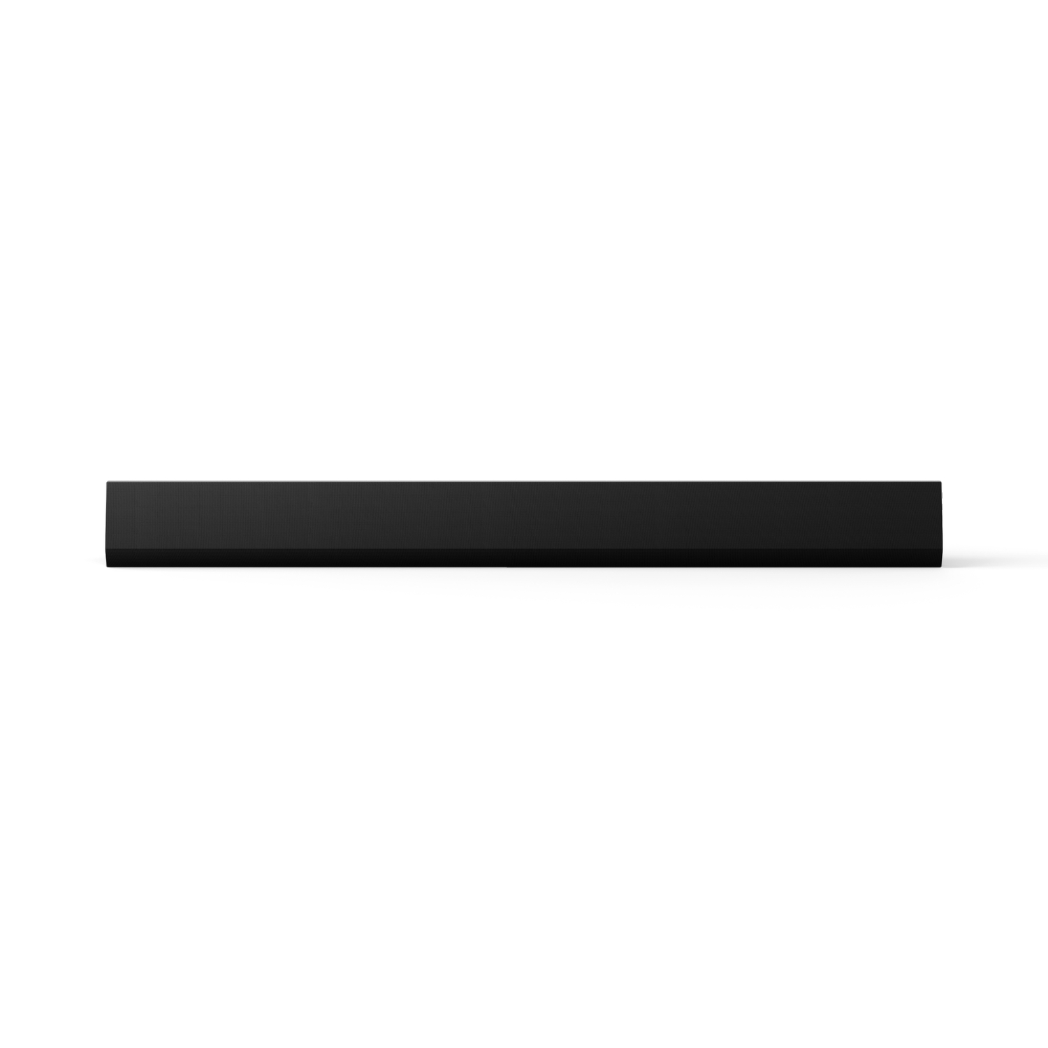 Barre de son noire sur fond blanc, style minimaliste.
