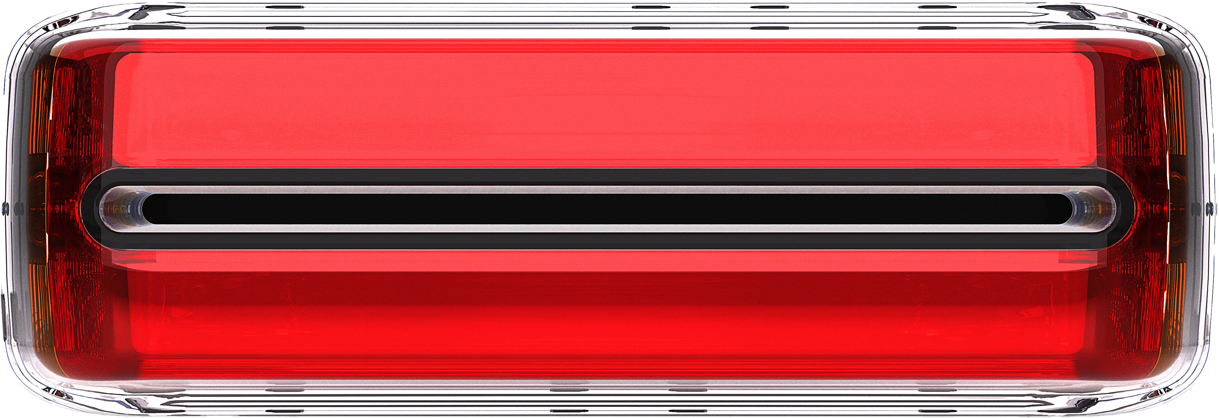 Przezroczyste czerwone, prostokątne światło. Ma owalny kształt pośrodku.