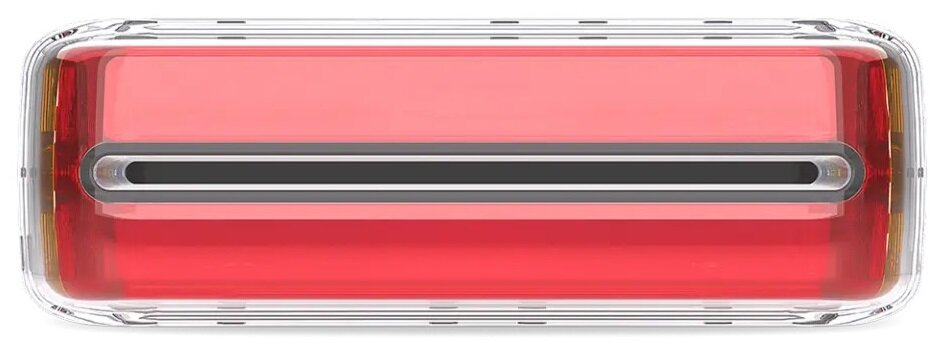 Przezroczysty, prostokątny obiekt z czerwonym wnętrzem. Obiekt jest obrysowany białą ramką.