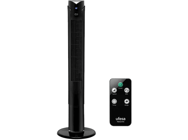 Ventilador de torre - Ufesa Helsinki, 45 W, 3 Velocidades, Temporizador, Negro