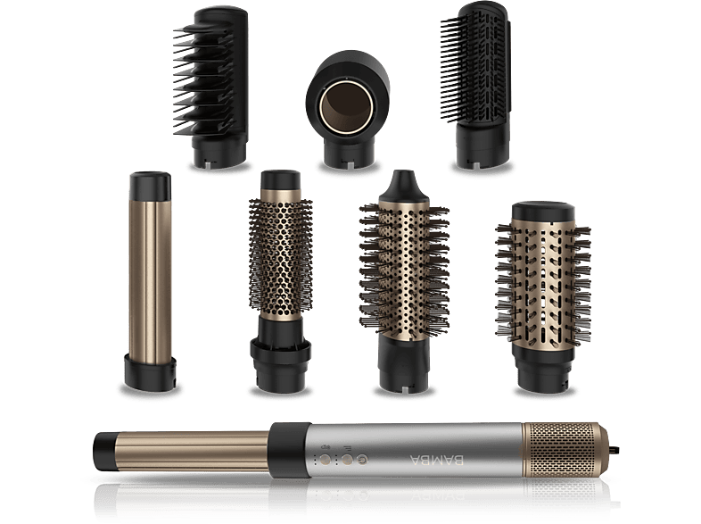 Moldeador - Cecotec Bamba CeramicCare AirGlam Aluminium, Tecnología iónica, 8 en 1, 3 velocidades, temperaturas, accesorios, Aluminium