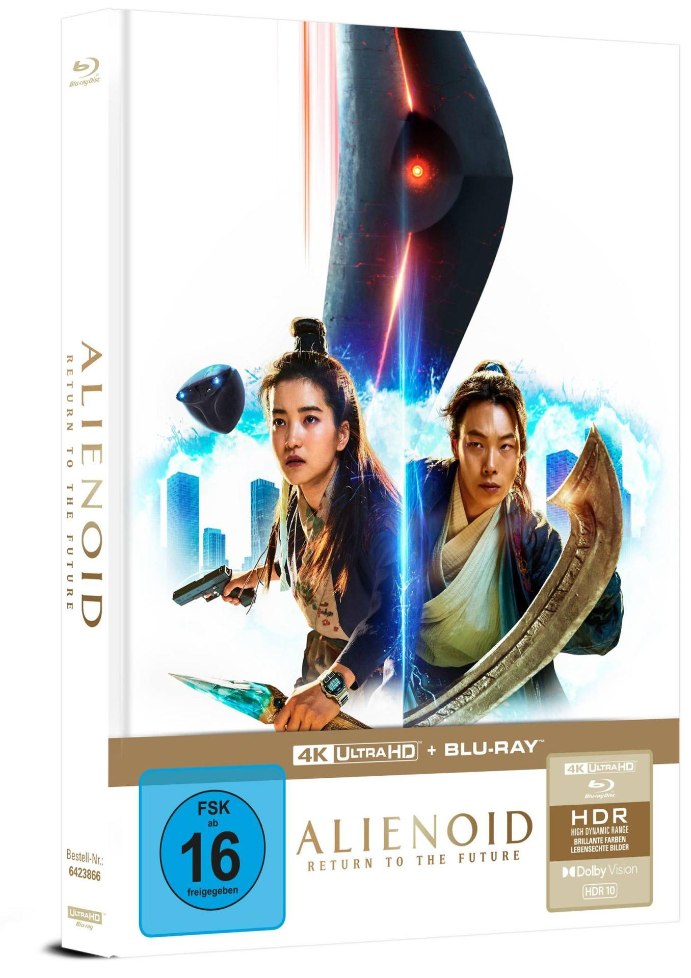 Blu-ray-Hülle für Alienoid: Return to the Future, mit zwei Personen auf dem Cover.