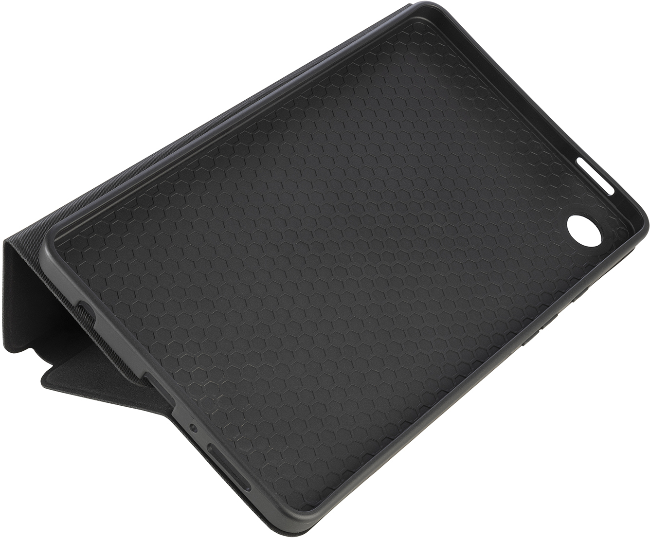 Schwarzes Handy-Case-Interieur mit Wabenstruktur.