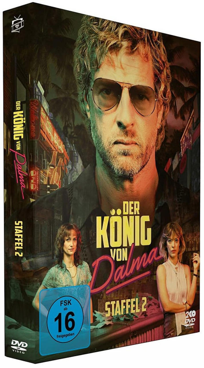 DVD-Hülle eines Mannes mit Sonnenbrille und zwei Frauen. Text 'Der Konig Von Dalma'.