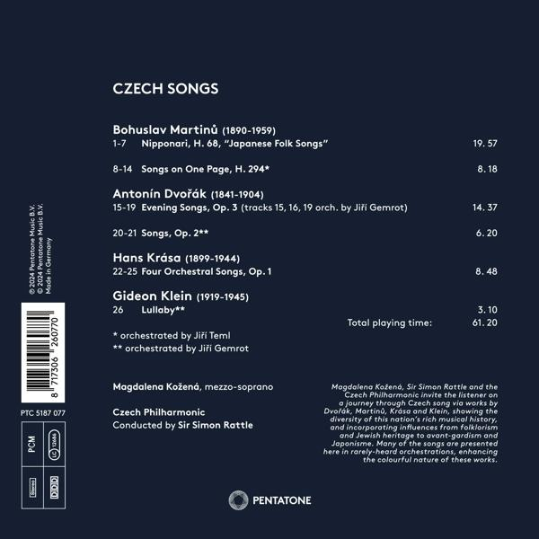 Albumcover mit Text. Enthält eine Liste von Songs von Martinů, Dvořák, Krása und Klein. Gesamtspielzeit beträgt 61:20.