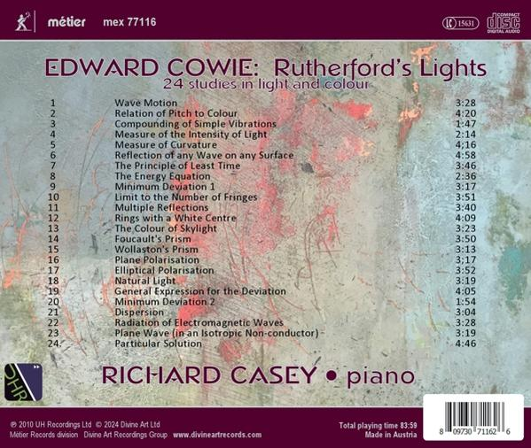 CD-Cover mit Text über das Musikstück Rutherford's Lights von Richard Casey.