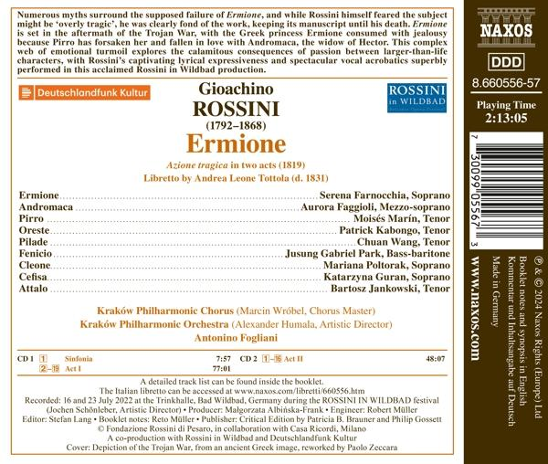 CD-Cover mit Titel, Komponist, Besetzung und Produktionsdetails für Rossinis "Ermione".