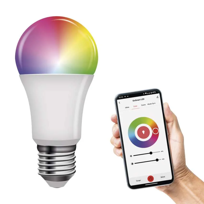 Okos LED izzó színspektrummal és telefonos felülettel.