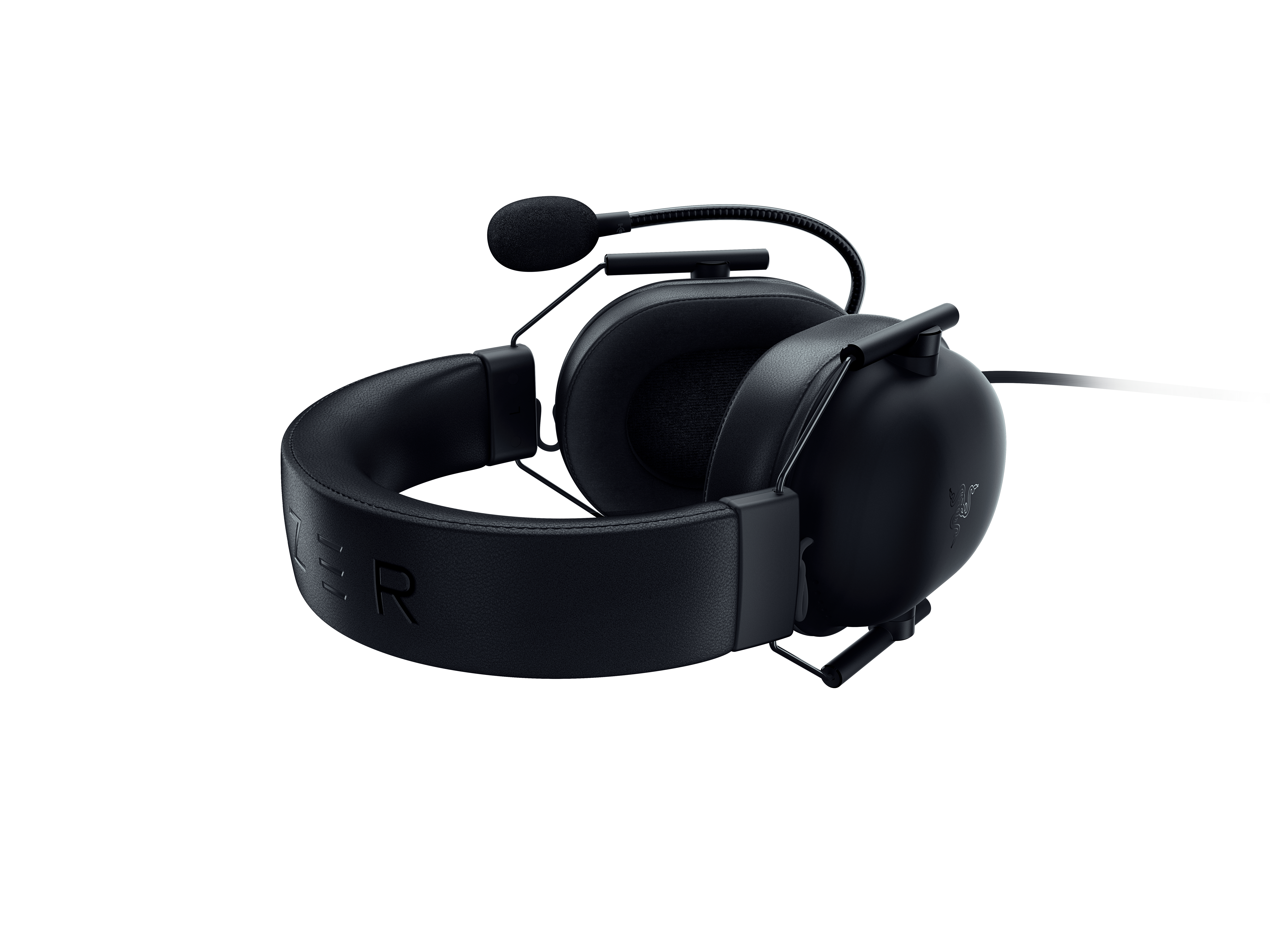 Schwarzes Gaming-Headset mit Mikrofon und Razer-Logo.