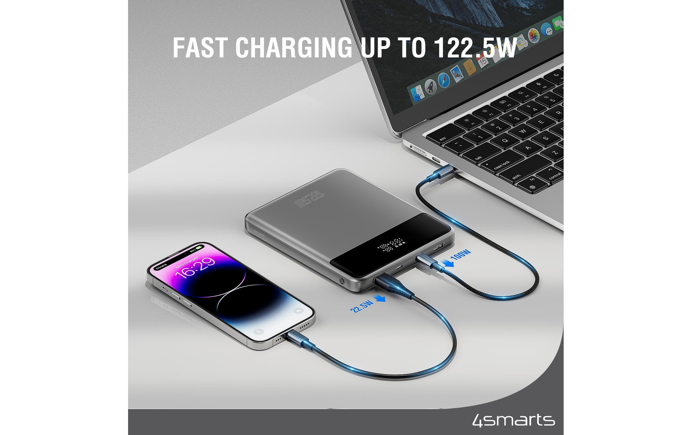 4SMARTS Powerbank, 20000 mAh, USB-A, Eingang, Eingang, USB-A, Grau Powerbank 20000 mAh Grau