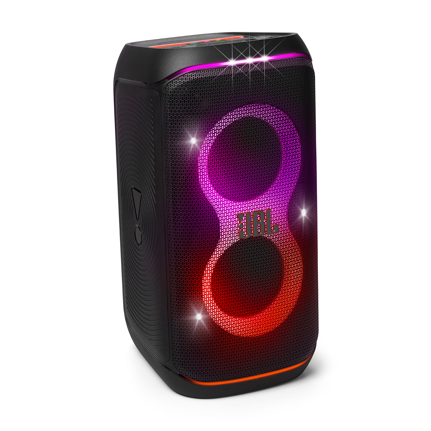 Altoparlante JBL nero e rosso con luci.