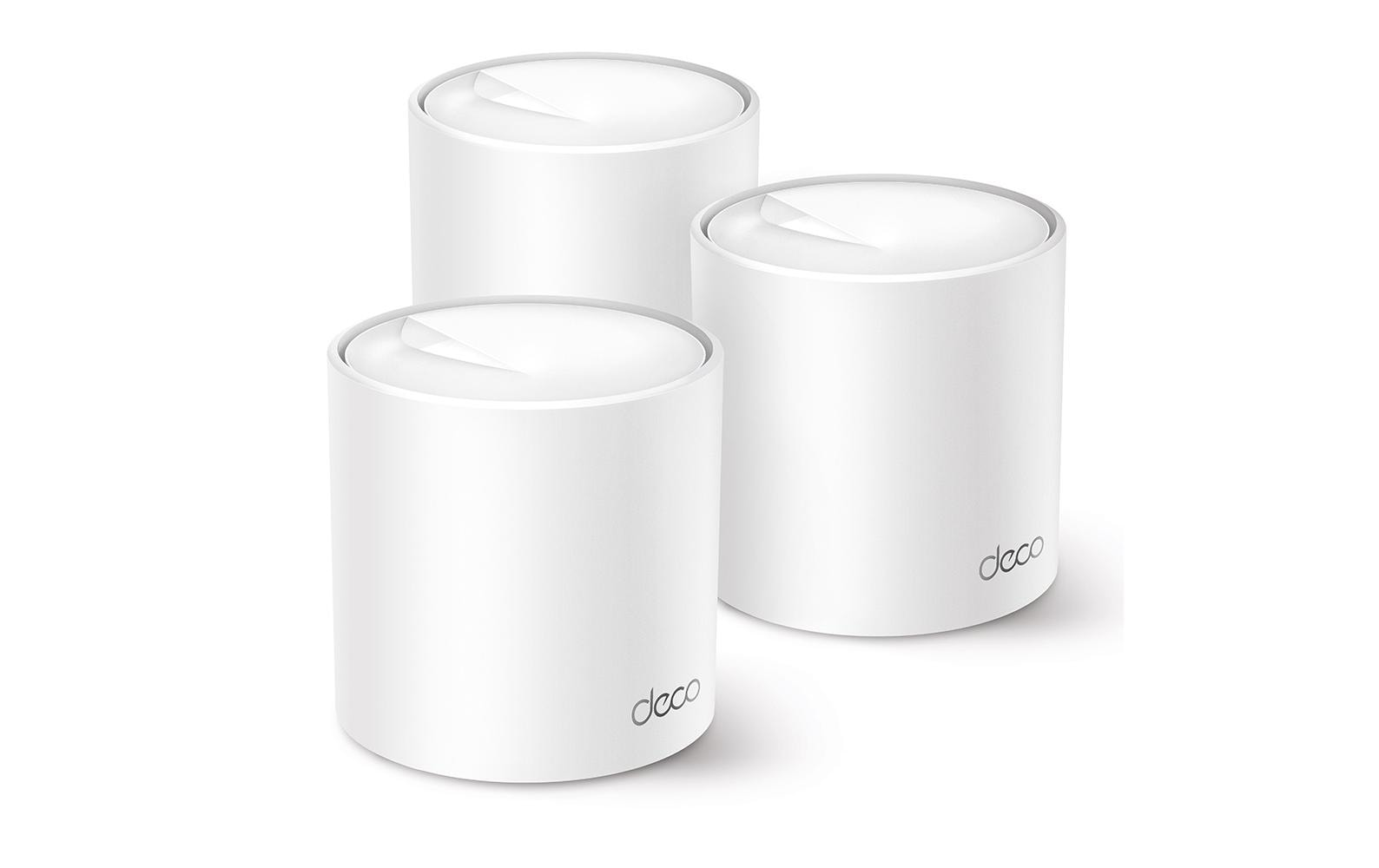 Trois appareils cylindriques blancs à dessus arrondis sont disposés sur fond blanc. 'Deco' est écrit sur deux.