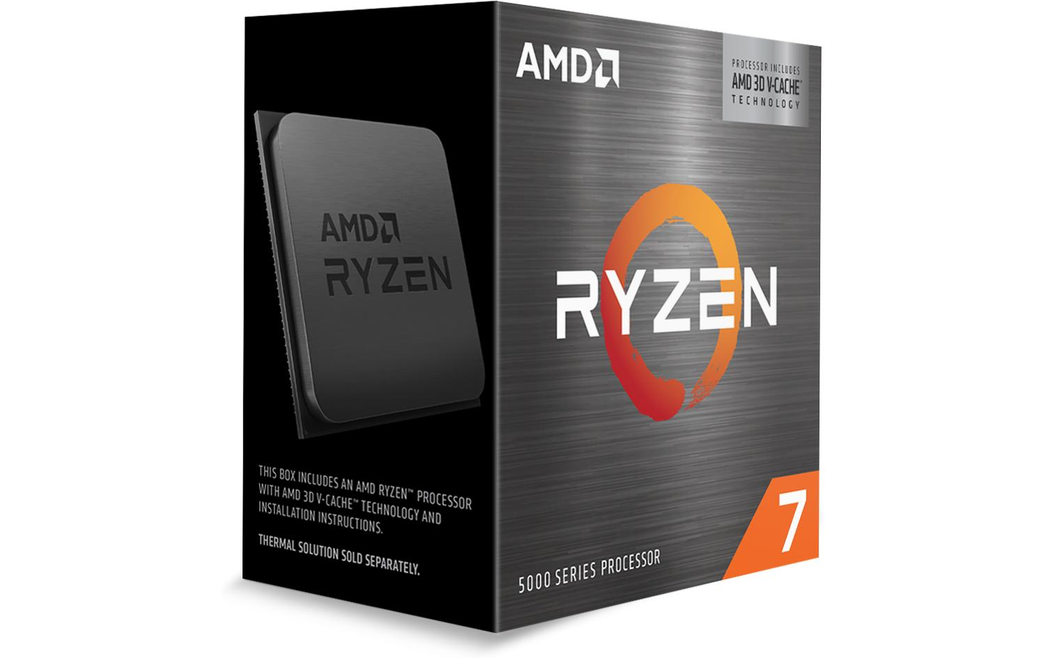 AMD Ryzen 7 Prozessorbox. Schwarze Box mit AMD Ryzen Logo und 7 auf der Vorderseite.