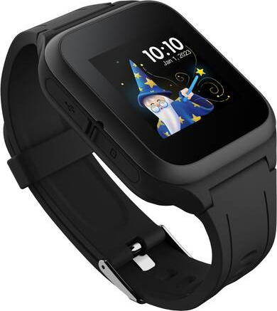Une montre intelligente noire avec un magicien et une baguette magique sur l'écran.