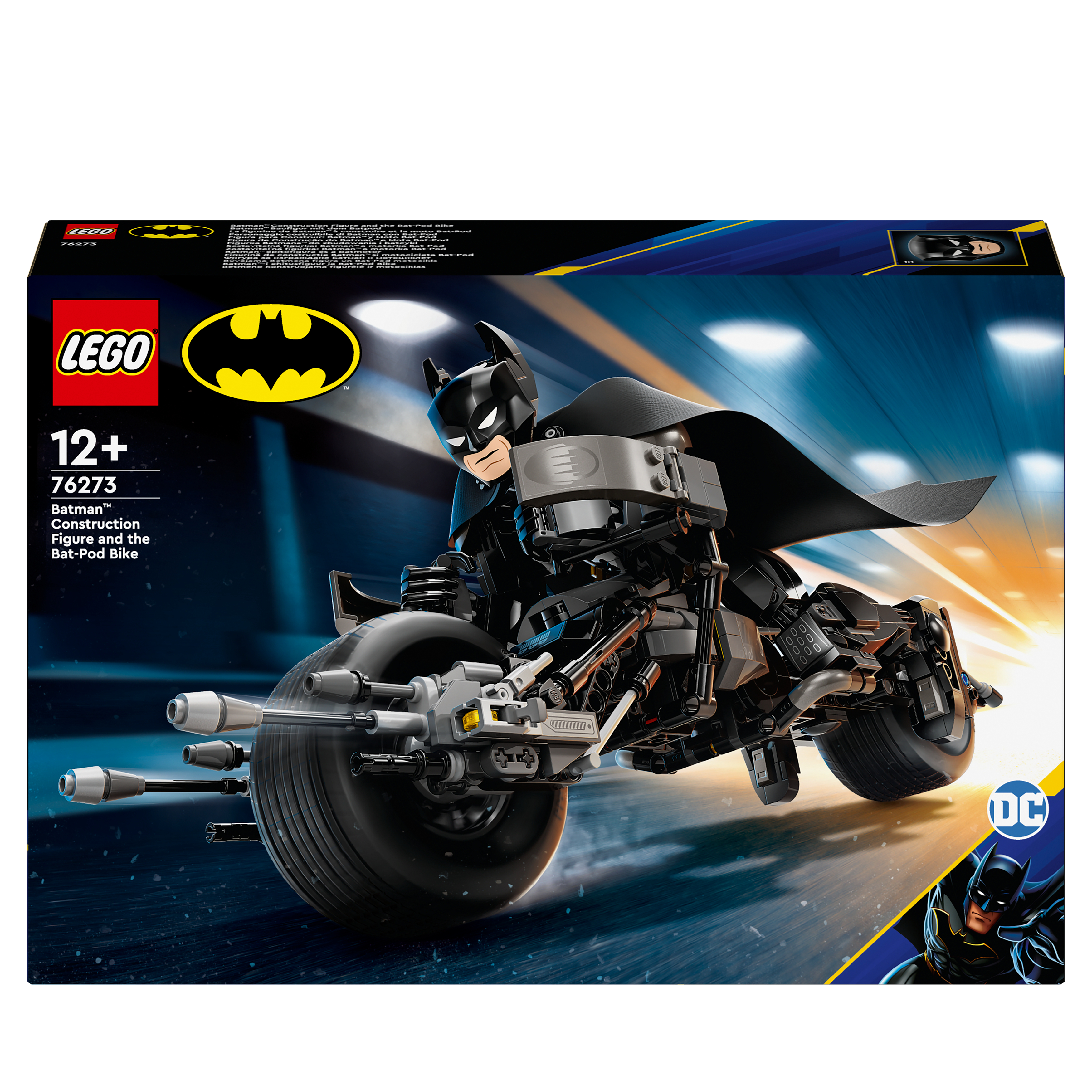Lego-Box-Art von Batman auf einem schwarzen Bat-Pod-Bike.