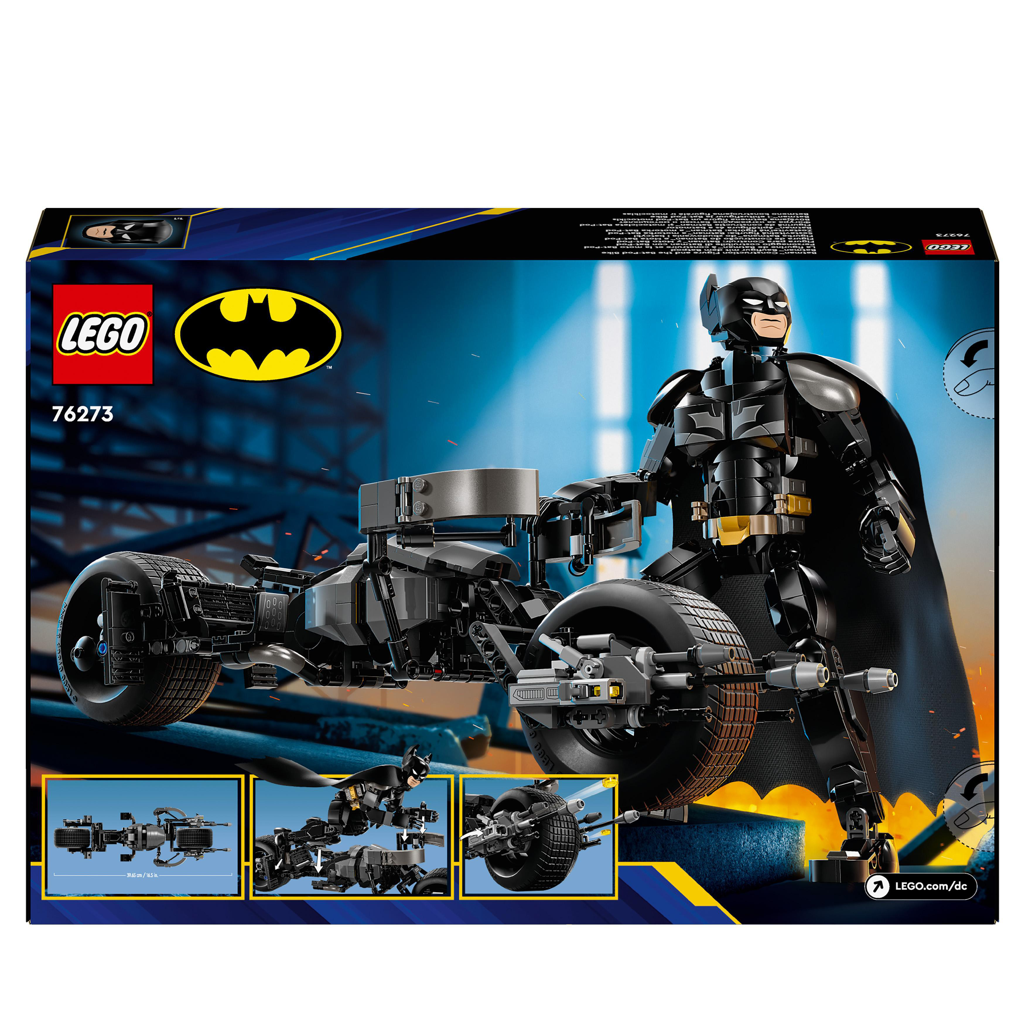 Die Rückseite einer LEGO Batman-Set-Box. Die Box zeigt die Batman-Figur und das Batcycle.