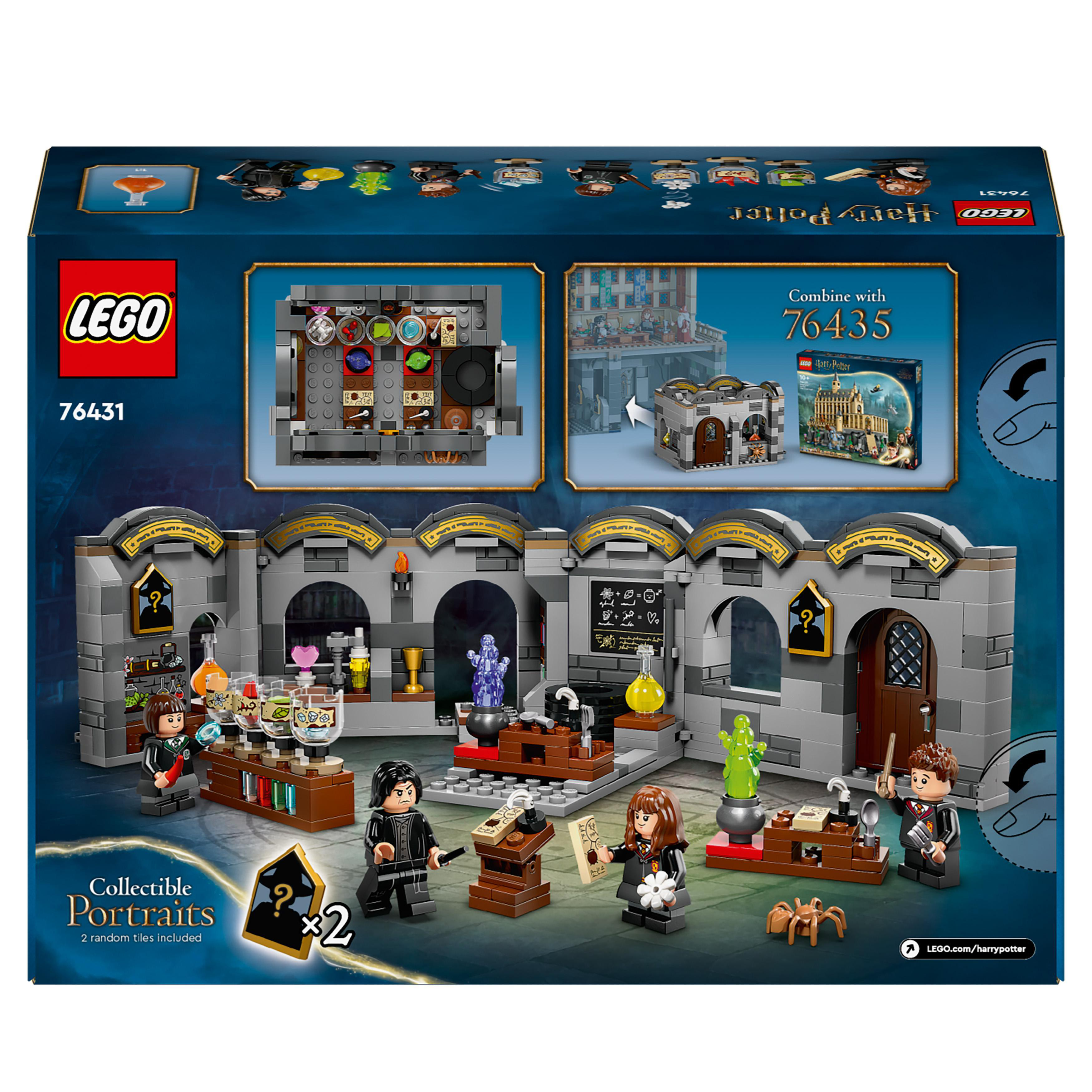 LEGO Harry Potter Set-Box mit detailliertem Innenraum und Minifiguren. Blaue Box mit Text und Bildern.
