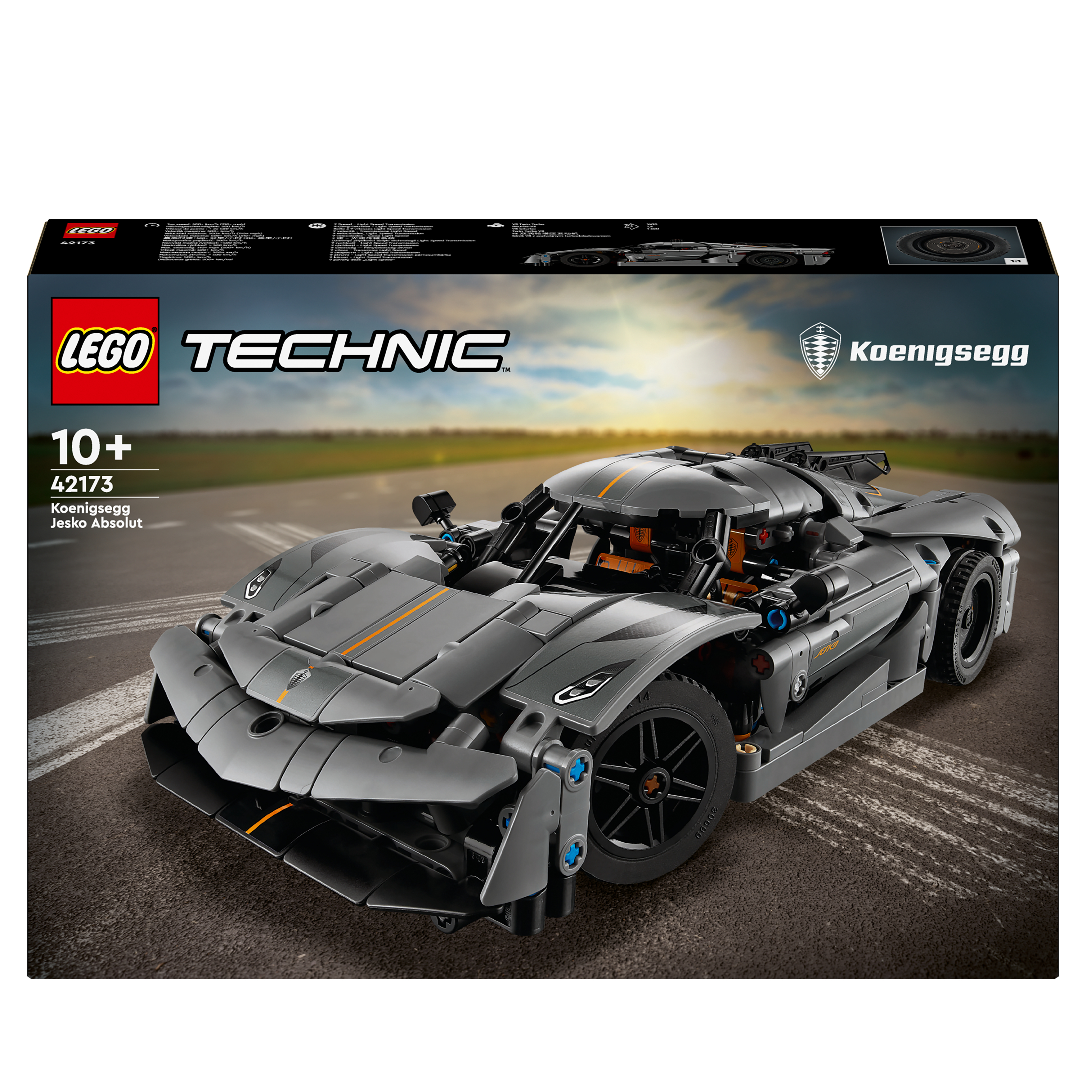 Lego Technic Koenigsegg Jesko Absolut Modellauto-Box, mit dem Auto-Bild vorne.