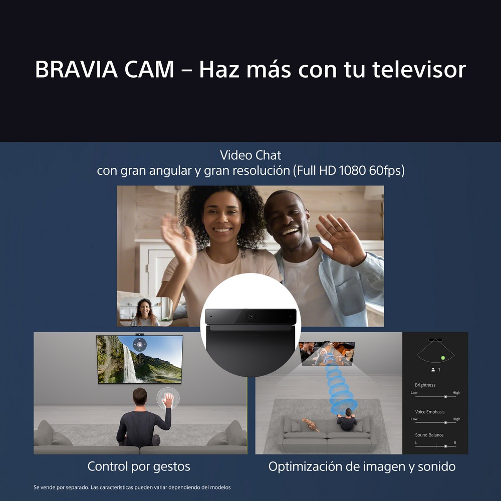 TV con funciones de videollamada, mostrando personas y elementos de interfaz en español.