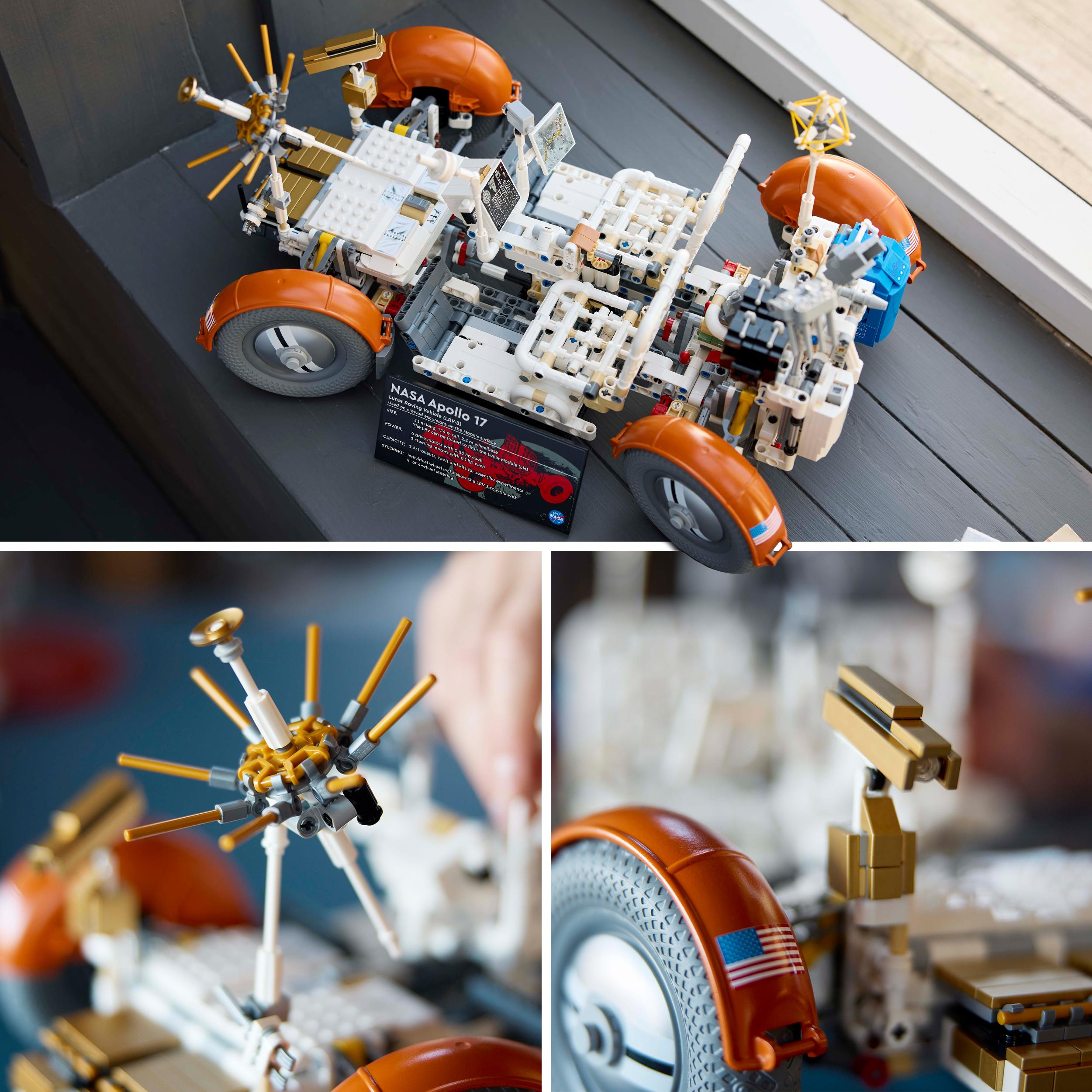 Ein Lego-Modell des NASA Apollo 17 Mondrovers. Es gibt auch Nahaufnahmen.